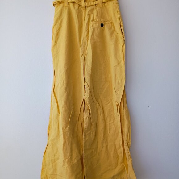 ZARA Basic High Waist Wide Leg Pants with Belt Yellow XS - Picture 3 of 5